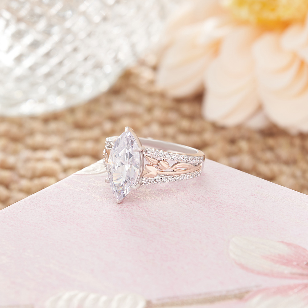 Marquise Cut Diamond White Sterling Silver Engagement Ring