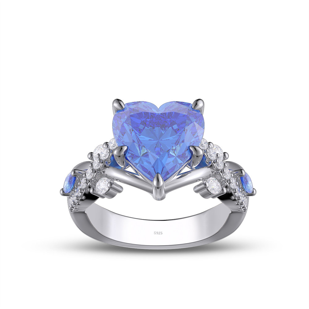 Heart Cut Sapphire Blue Sterling Silver Twisted Engagement Ring