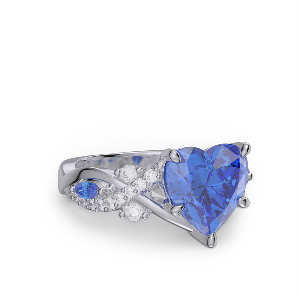 Heart Cut Sapphire Blue Sterling Silver Twisted Engagement Ring