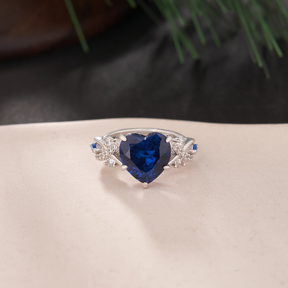 Heart Cut Sapphire Blue Sterling Silver Twisted Engagement Ring