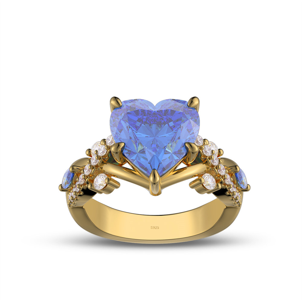 Heart Cut Sapphire Blue Sterling Silver Twisted Engagement Ring