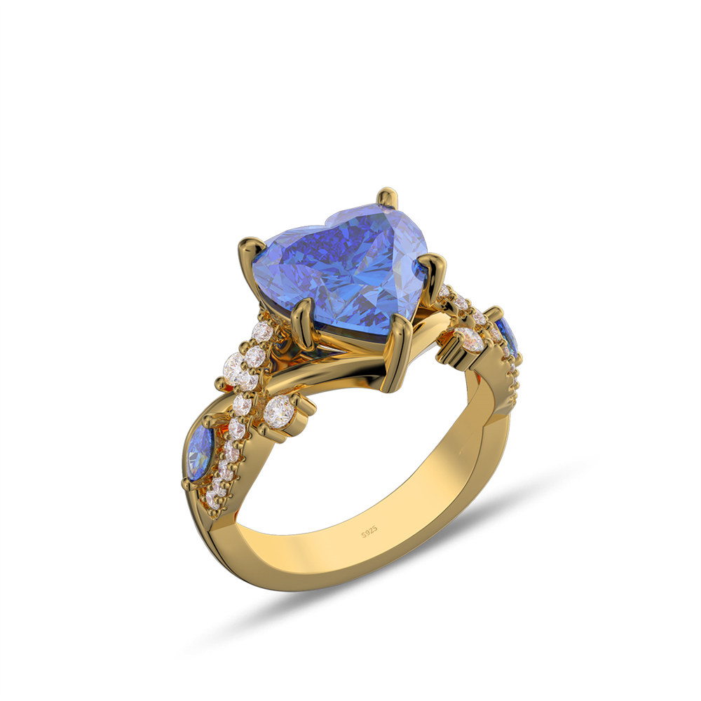 Heart Cut Sapphire Blue Sterling Silver Twisted Engagement Ring