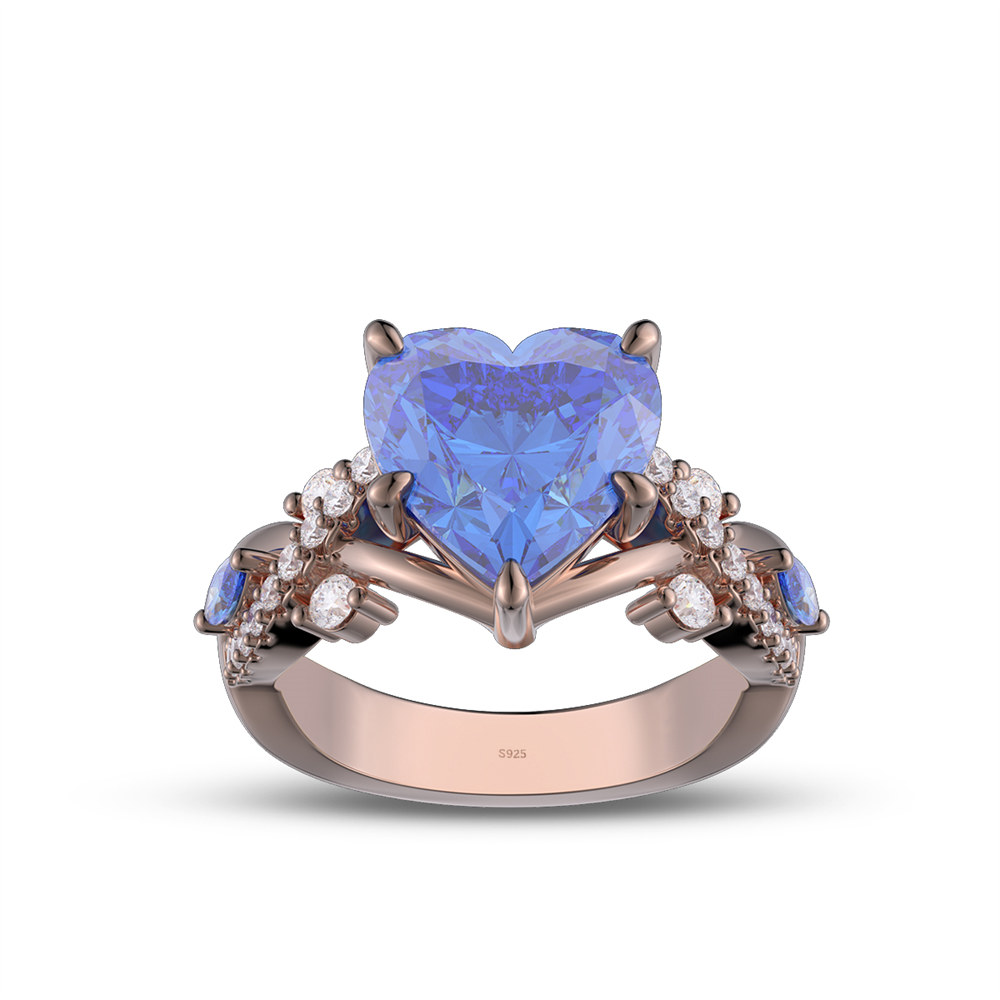 Heart Cut Sapphire Blue Sterling Silver Twisted Engagement Ring