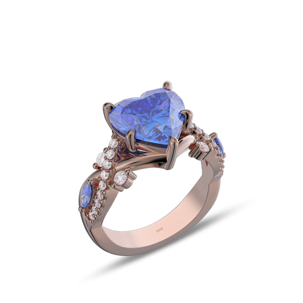 Heart Cut Sapphire Blue Sterling Silver Twisted Engagement Ring