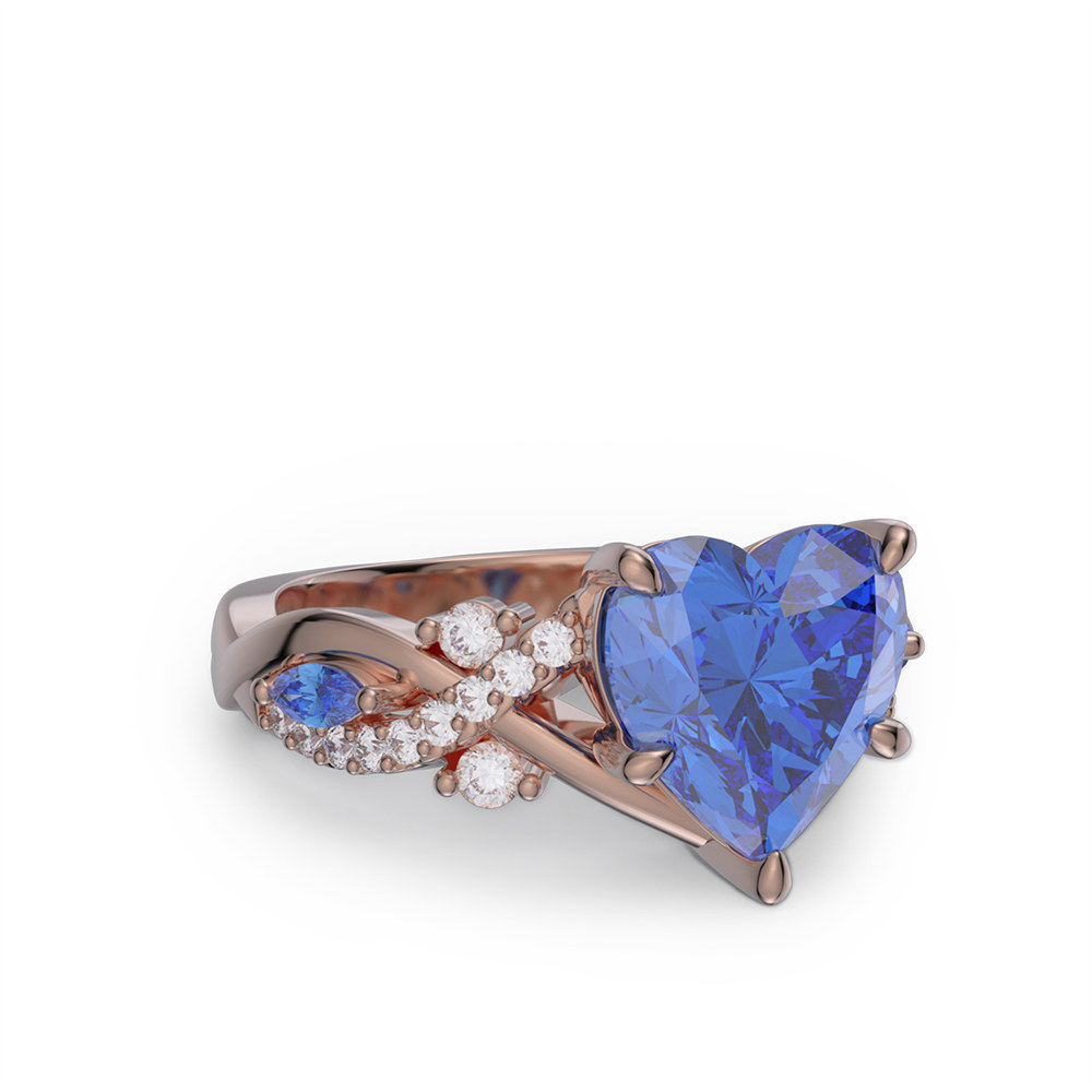 Heart Cut Sapphire Blue Sterling Silver Twisted Engagement Ring