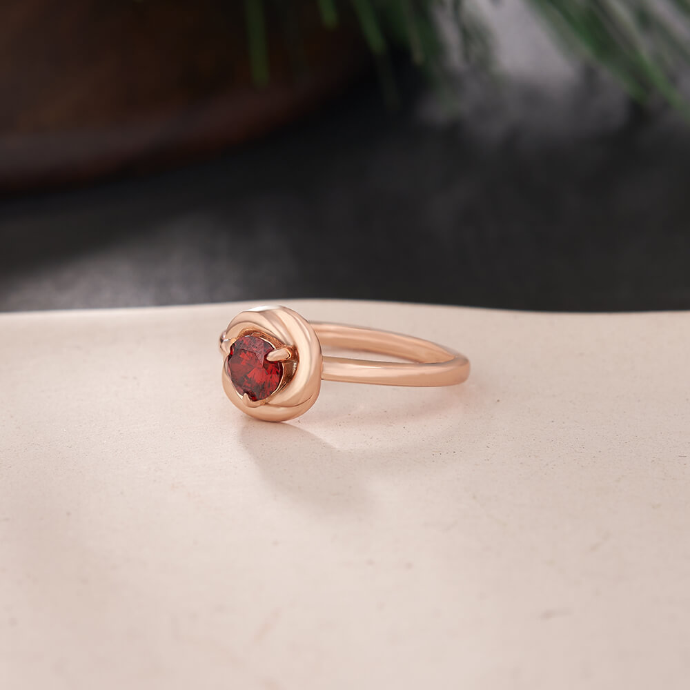 Minimalist Round Cut Ruby Red 925 Sterling Silver Solitaire Engagement Ring