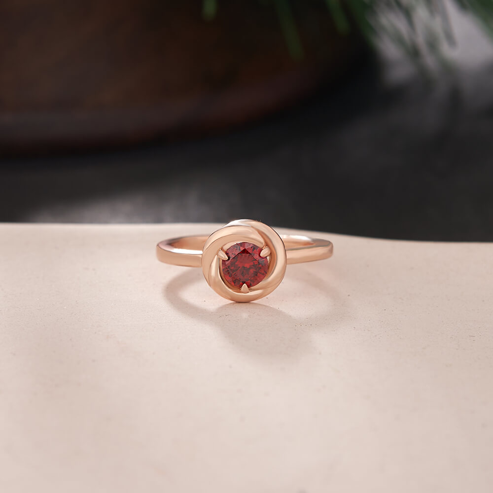 Minimalist Round Cut Ruby Red 925 Sterling Silver Solitaire Engagement Ring