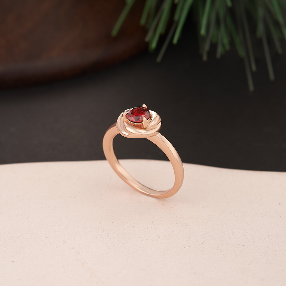 Minimalist Round Cut Ruby Red 925 Sterling Silver Solitaire Engagement Ring