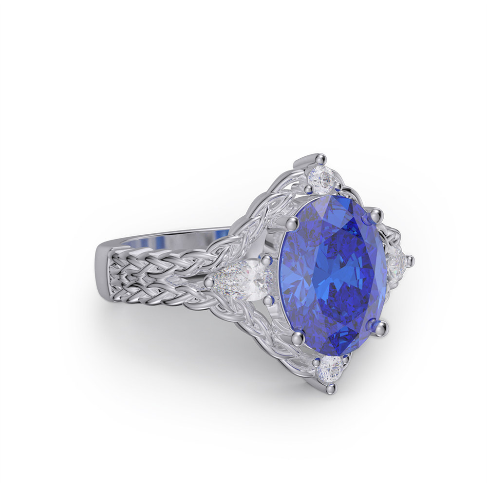 Oval Cut Sapphire Blue Sterling Silver Braided Celtic Engagement Ring