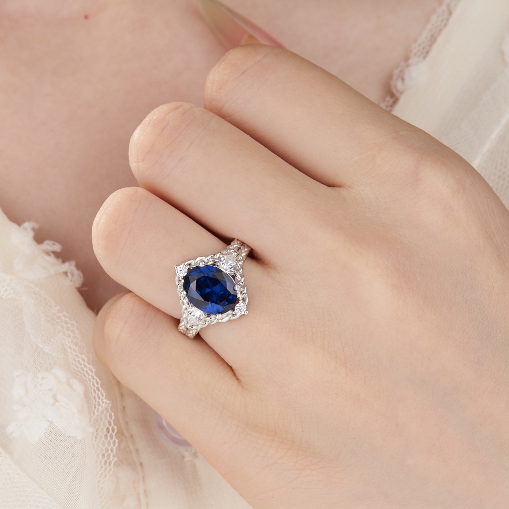 Oval Cut Sapphire Blue Sterling Silver Braided Celtic Engagement Ring