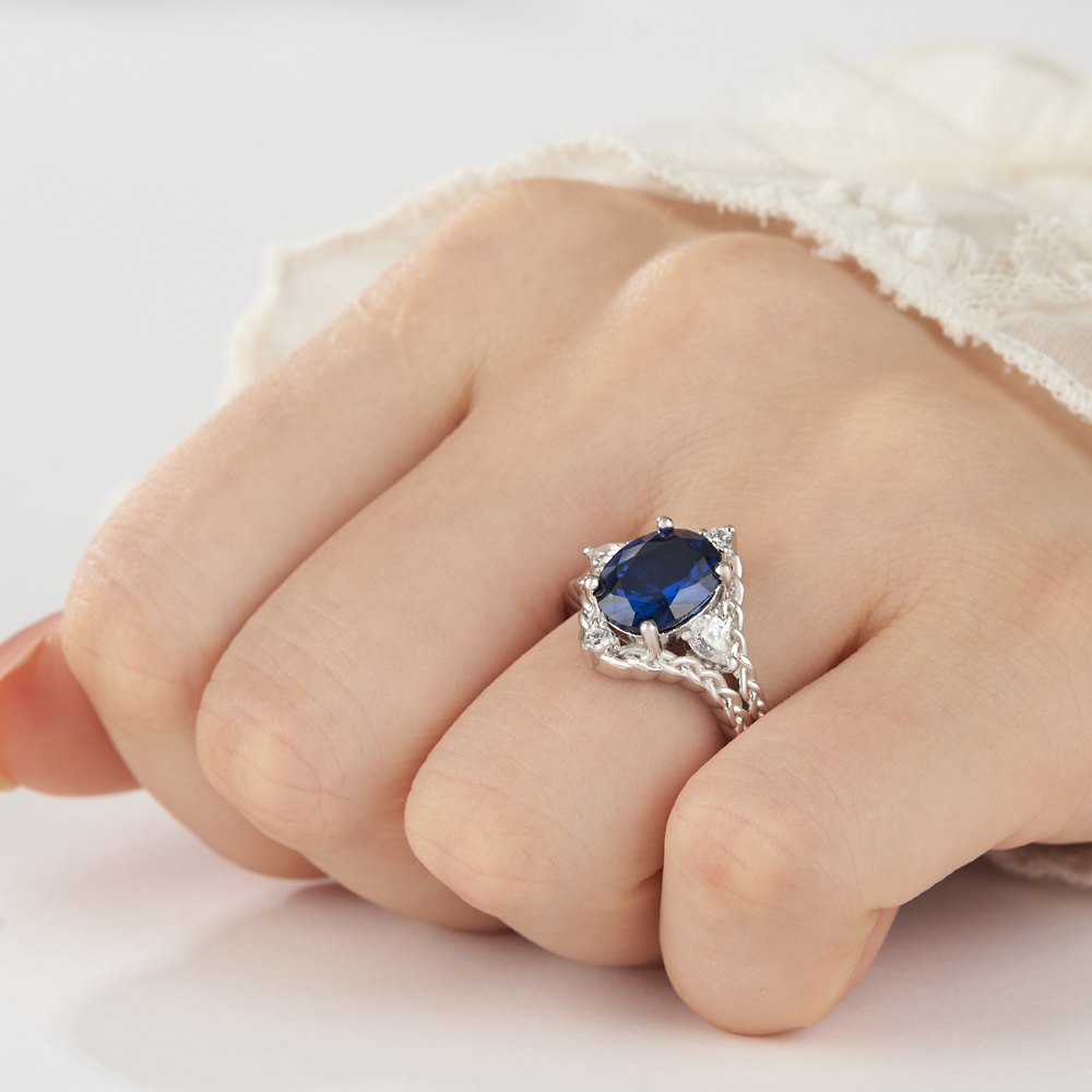 Oval Cut Sapphire Blue Sterling Silver Braided Celtic Engagement Ring
