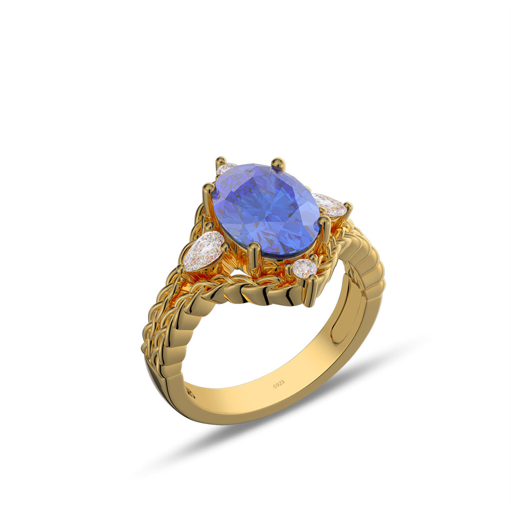 Oval Cut Sapphire Blue Sterling Silver Braided Celtic Engagement Ring