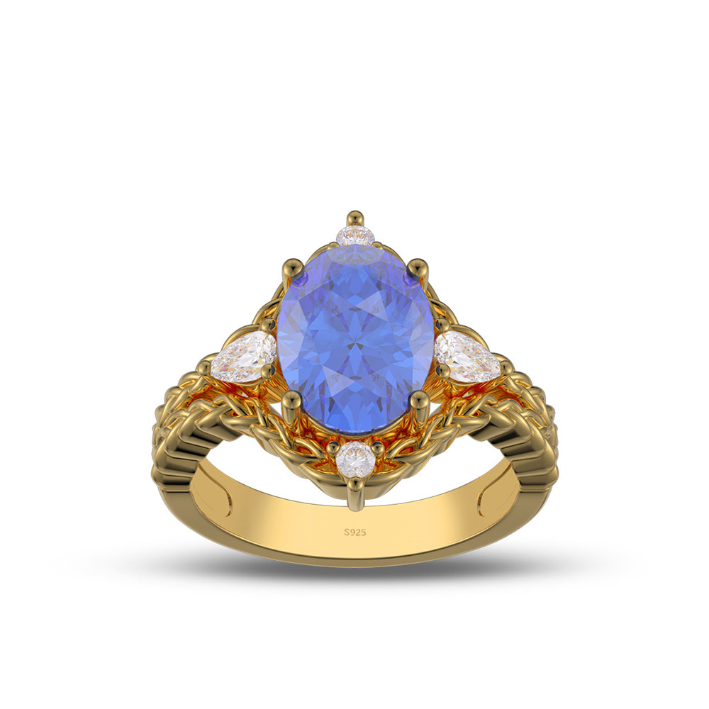 Oval Cut Sapphire Blue Sterling Silver Braided Celtic Engagement Ring