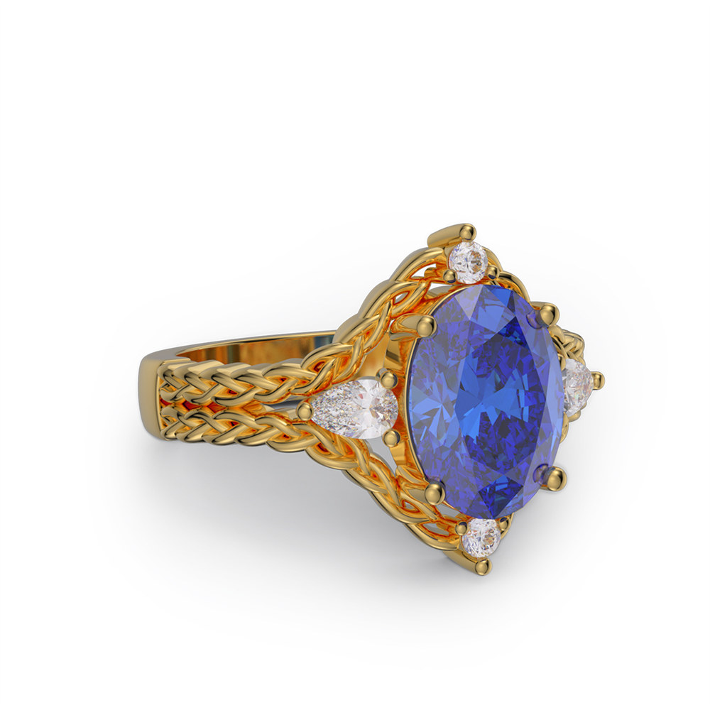 Oval Cut Sapphire Blue Sterling Silver Braided Celtic Engagement Ring