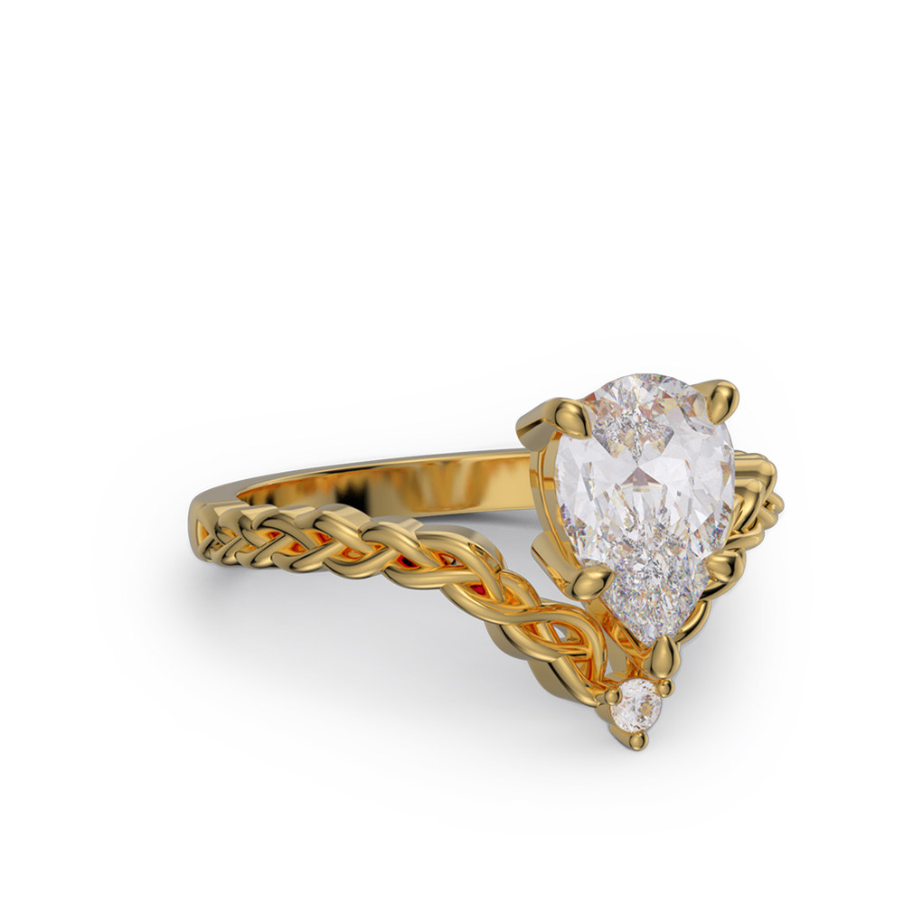Pear Cut Diamond White Sterling Silver Braided Engagement Ring