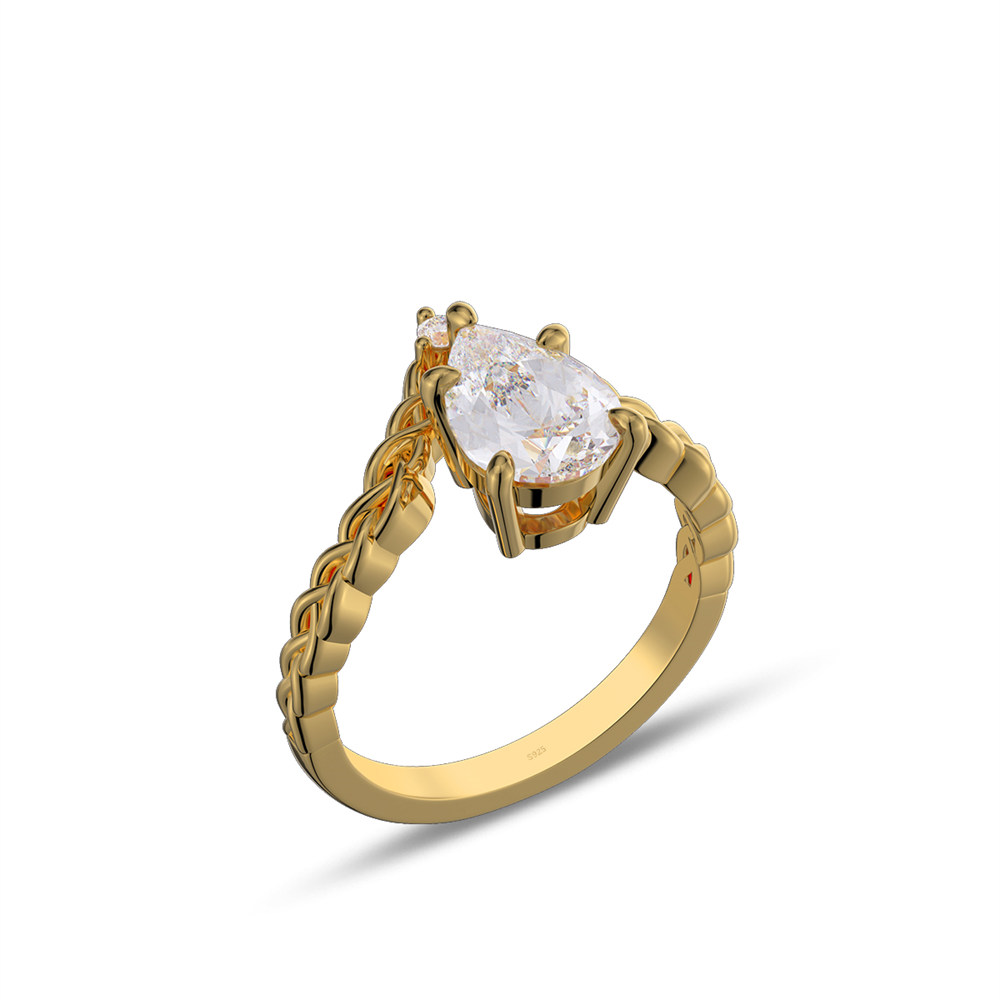 Pear Cut Diamond White Sterling Silver Braided Engagement Ring