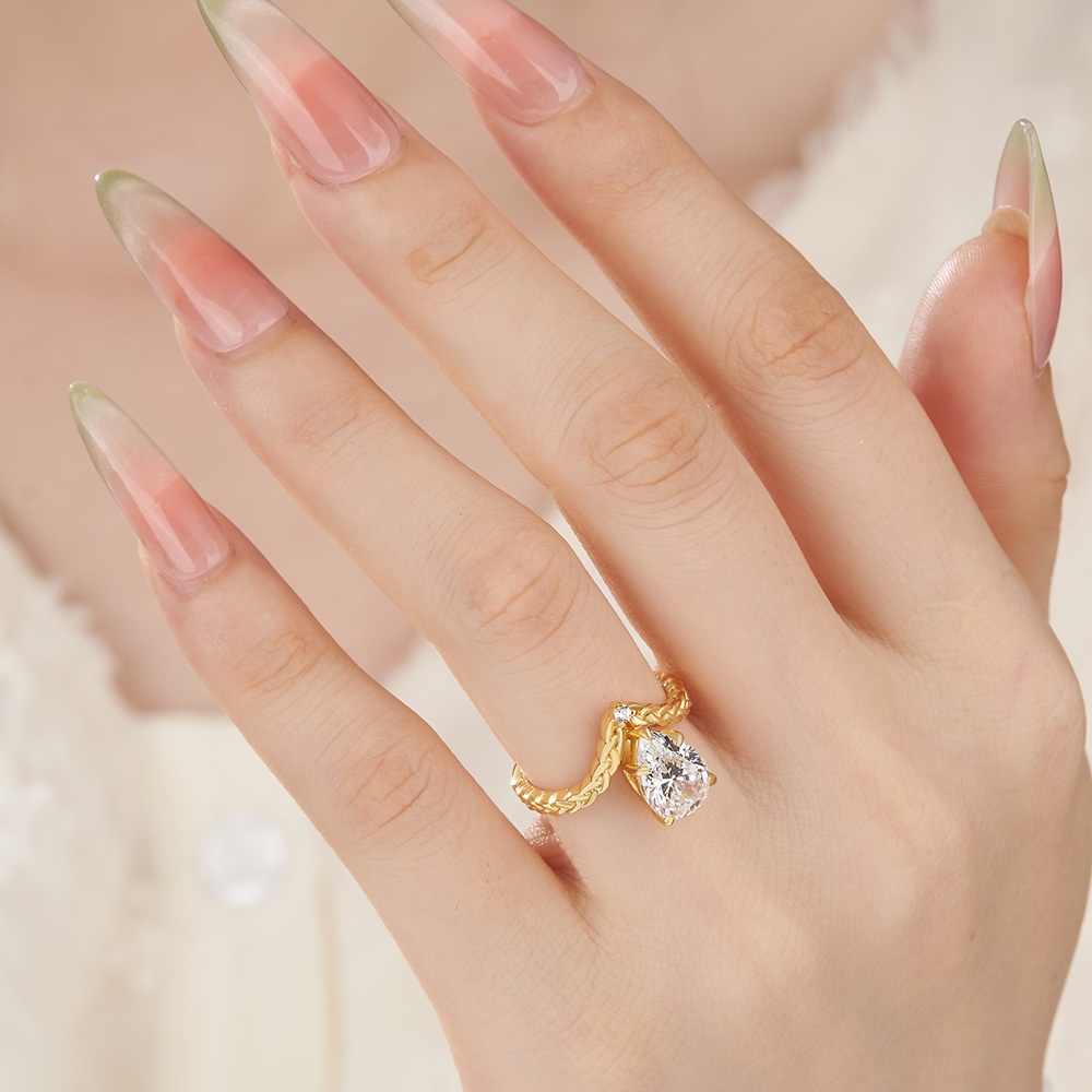 Pear Cut Diamond White Sterling Silver Braided Engagement Ring