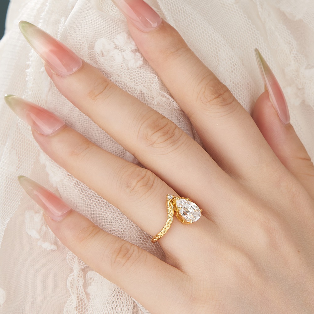 Pear Cut Diamond White Sterling Silver Braided Engagement Ring