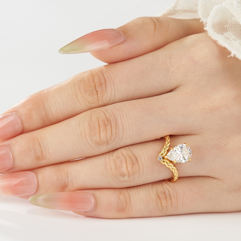 Pear Cut Diamond White Sterling Silver Braided Engagement Ring