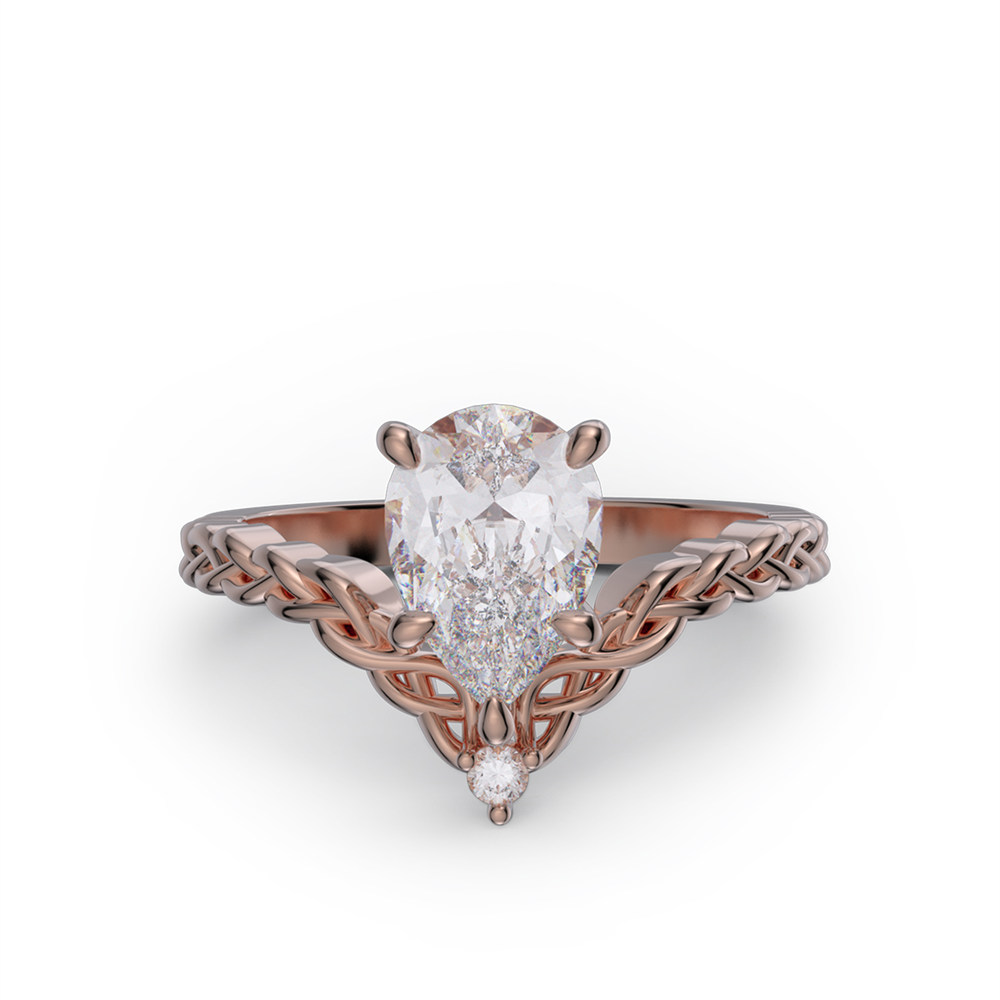 Pear Cut Diamond White Sterling Silver Braided Engagement Ring