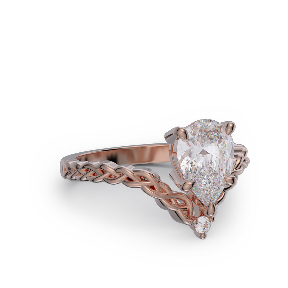 Pear Cut Diamond White Sterling Silver Braided Engagement Ring