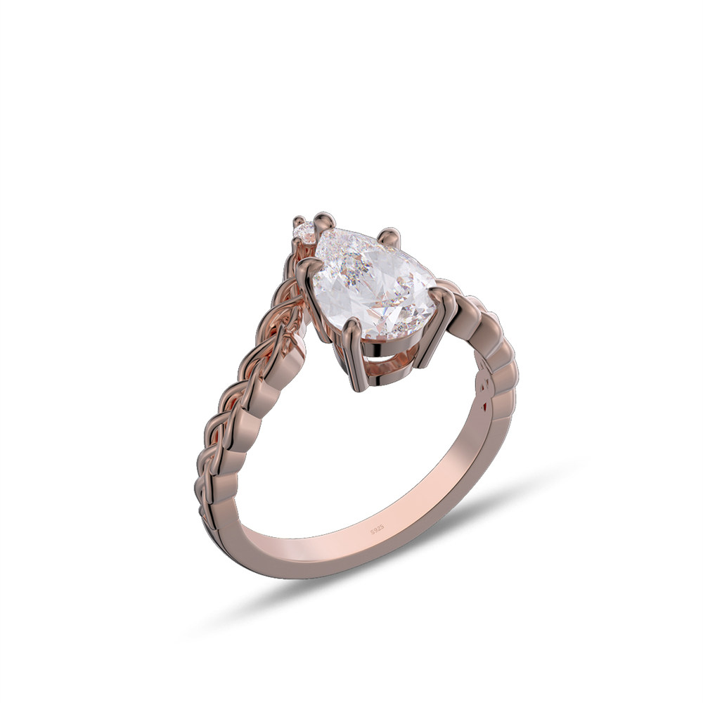 Pear Cut Diamond White Sterling Silver Braided Engagement Ring
