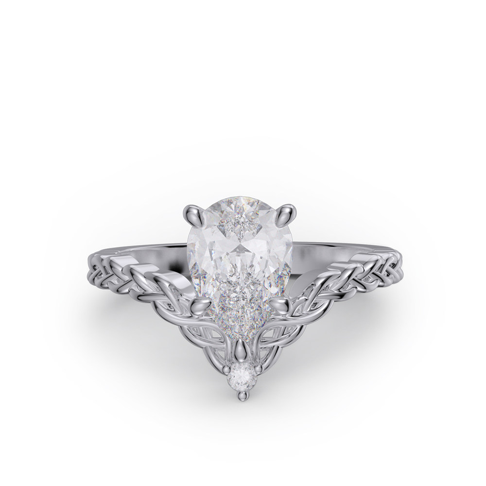Pear Cut Diamond White Sterling Silver Braided Engagement Ring