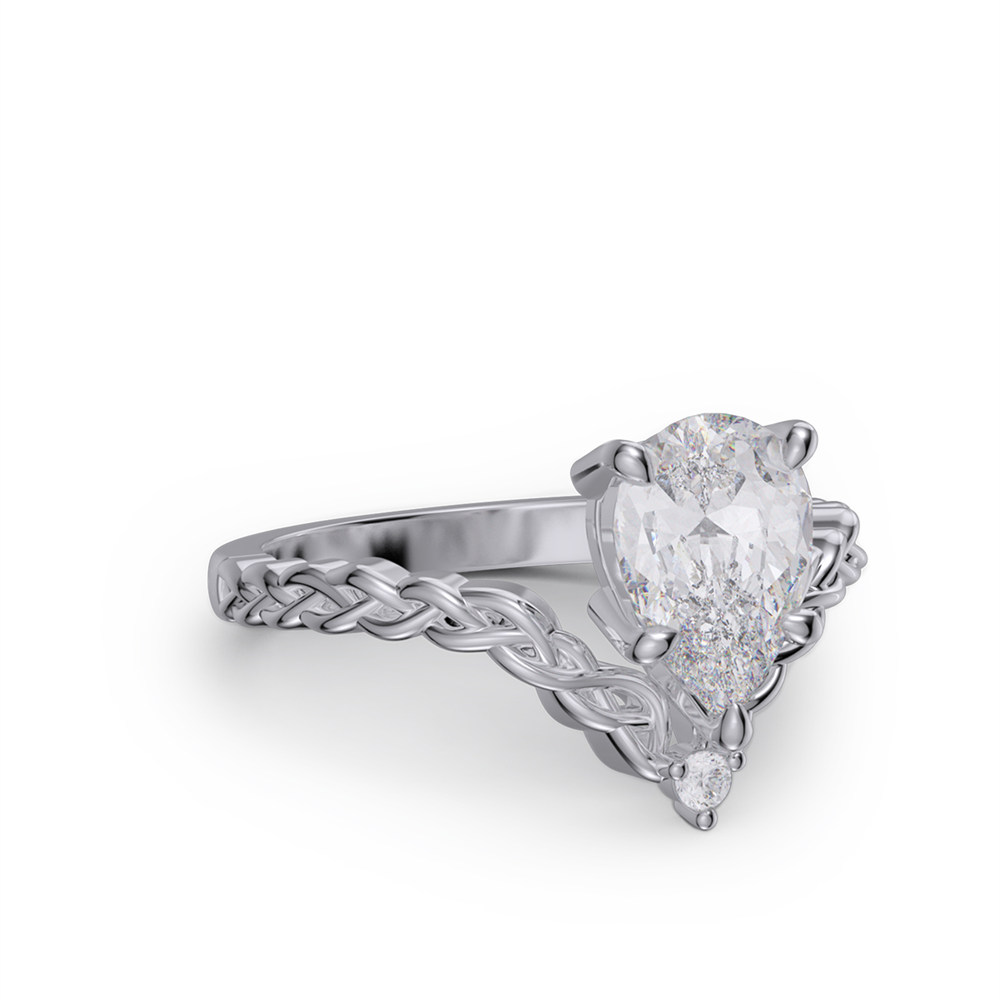 Pear Cut Diamond White Sterling Silver Braided Engagement Ring