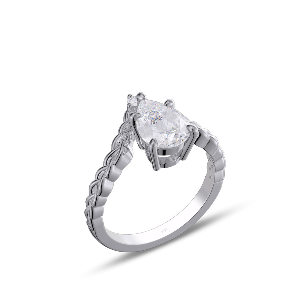 Pear Cut Diamond White Sterling Silver Braided Engagement Ring