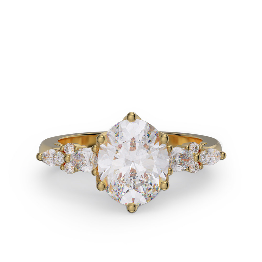 Oval Cut Diamond White 925 Sterling Silver Side Cluster Vintage Engagement Ring