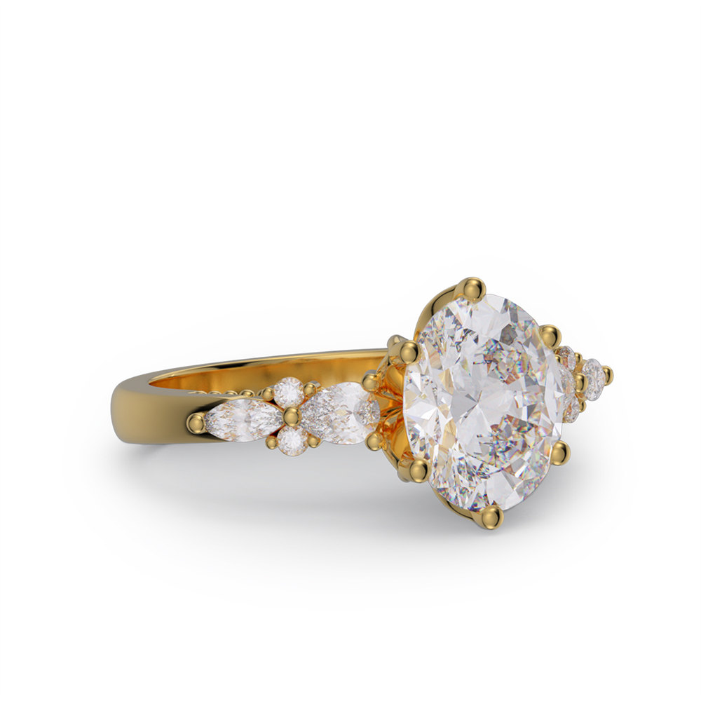 Oval Cut Diamond White 925 Sterling Silver Side Cluster Vintage Engagement Ring