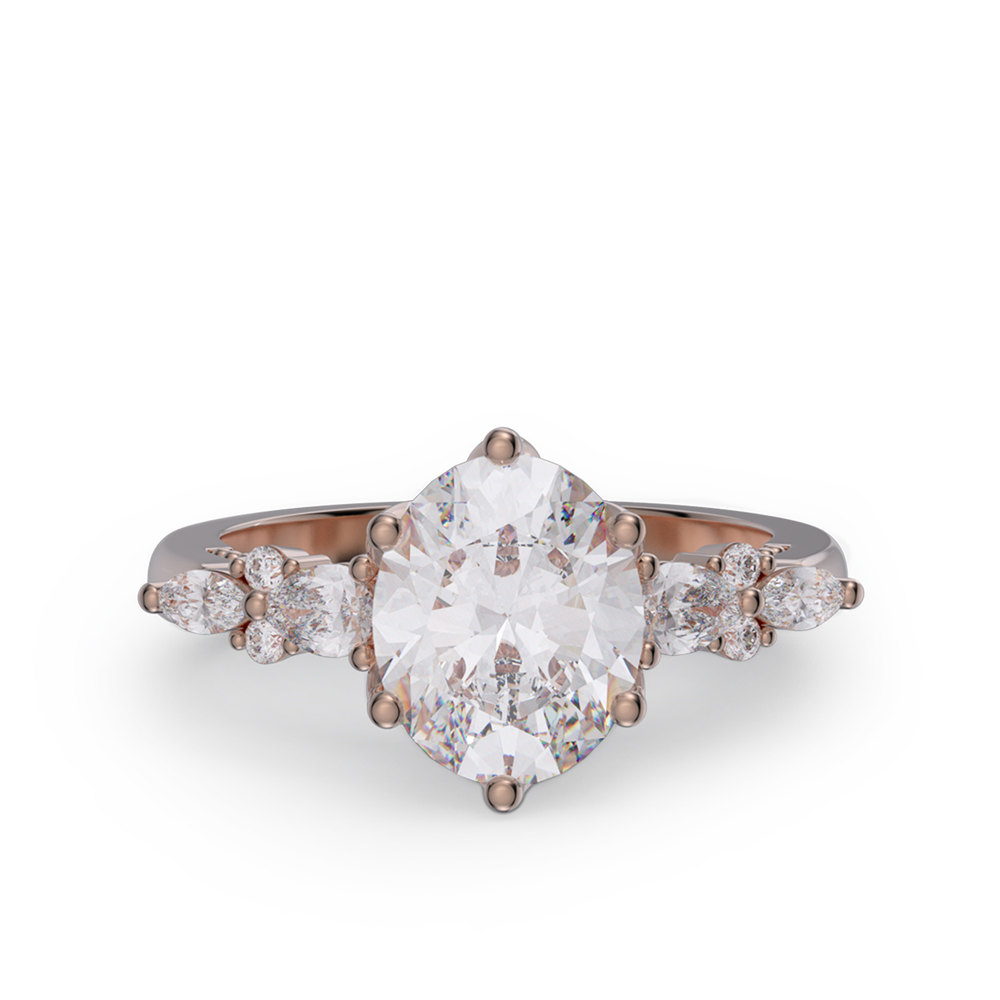 Oval Cut Diamond White 925 Sterling Silver Side Cluster Vintage Engagement Ring