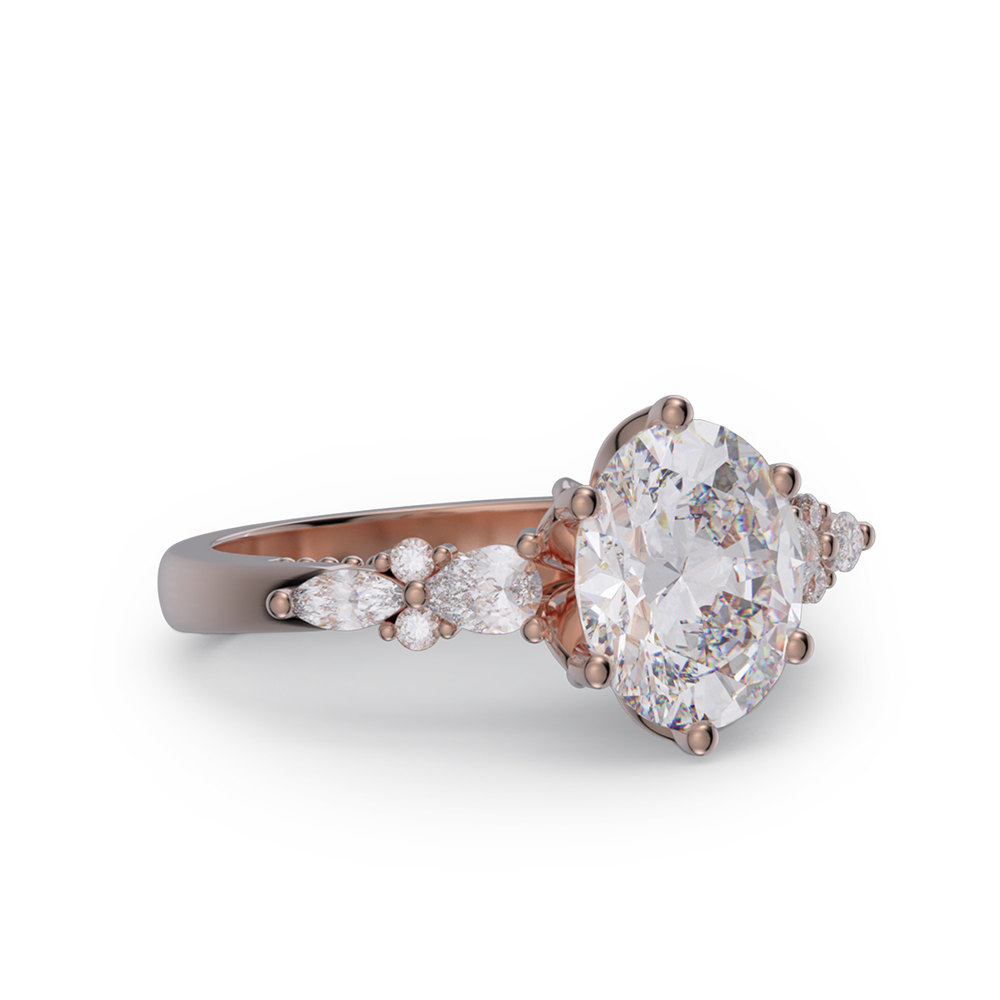 Oval Cut Diamond White 925 Sterling Silver Side Cluster Vintage Engagement Ring