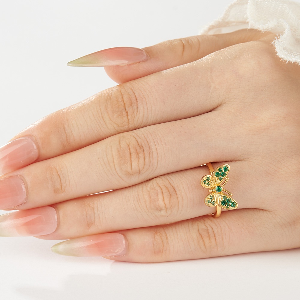 Round Cut Peridot Green Sterling Silver Butterfly Ring