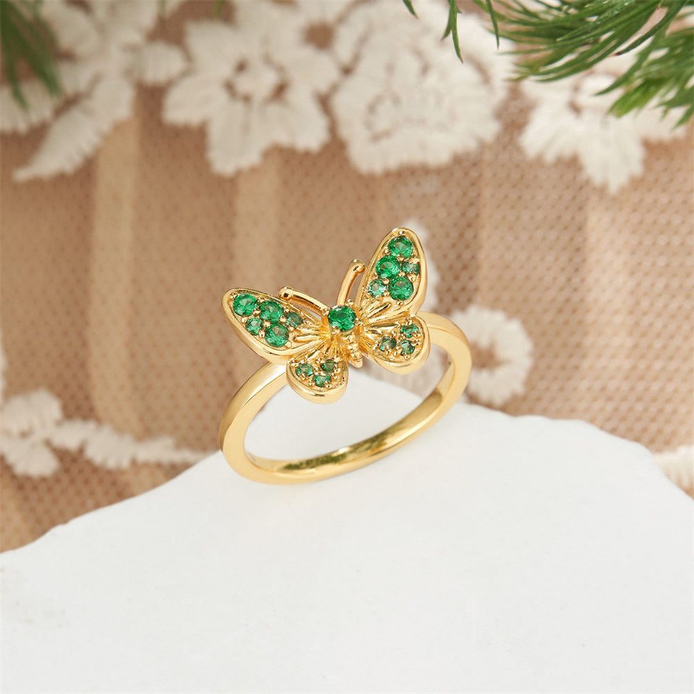 Round Cut Peridot Green Sterling Silver Butterfly Ring