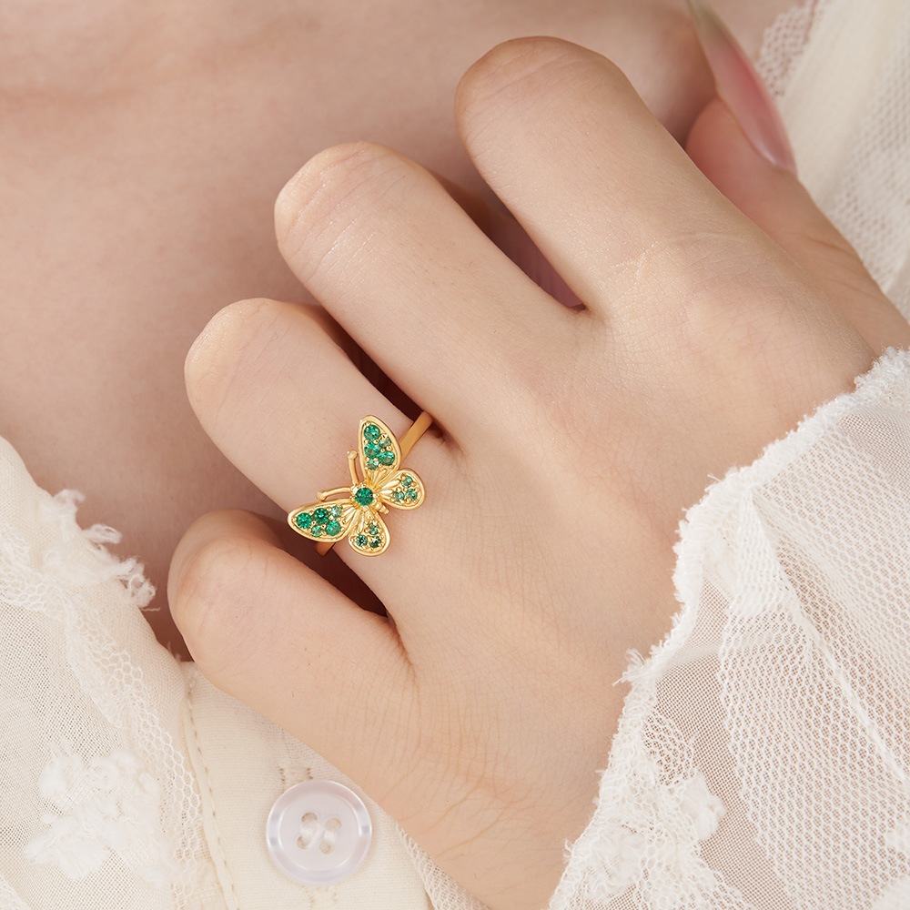 Round Cut Peridot Green Sterling Silver Butterfly Ring