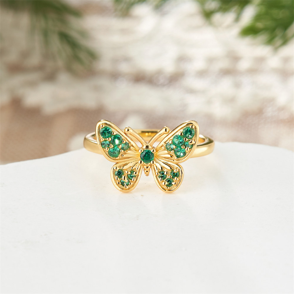 Round Cut Peridot Green Sterling Silver Butterfly Ring