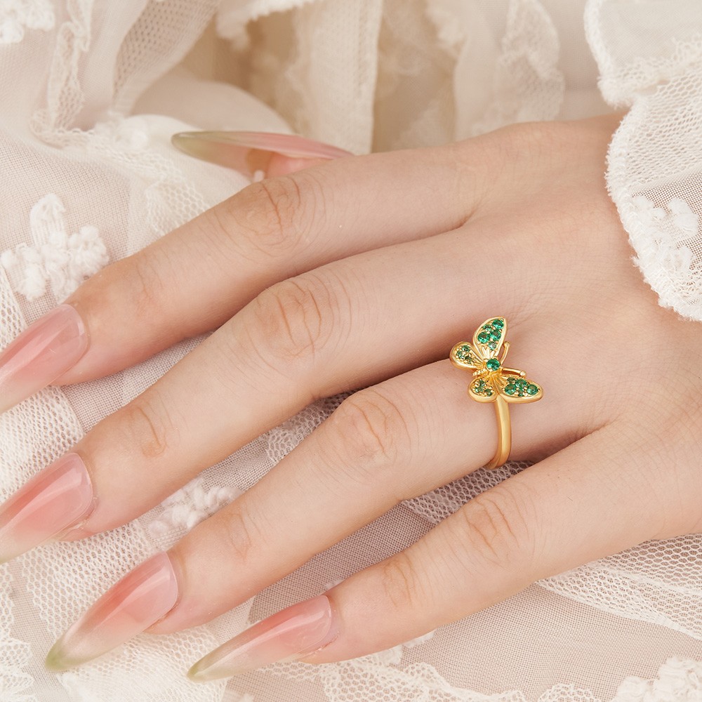 Round Cut Peridot Green Sterling Silver Butterfly Ring