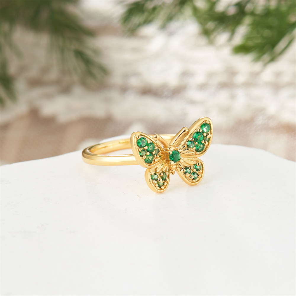 Round Cut Peridot Green Sterling Silver Butterfly Ring