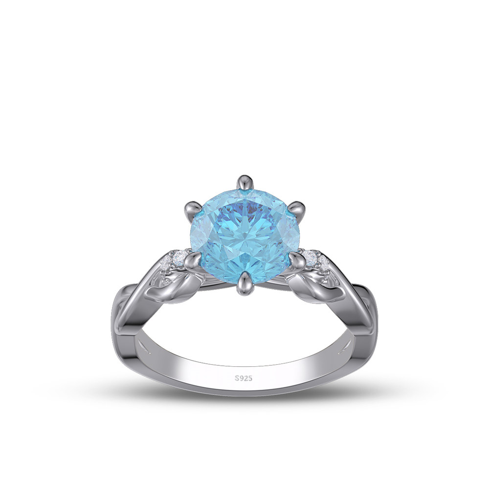 Round Cut Aquamarine Blue Sterling Silver Intertwined Twisted Engagement Ring