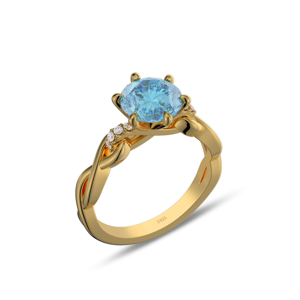 Round Cut Aquamarine Blue Sterling Silver Intertwined Twisted Engagement Ring