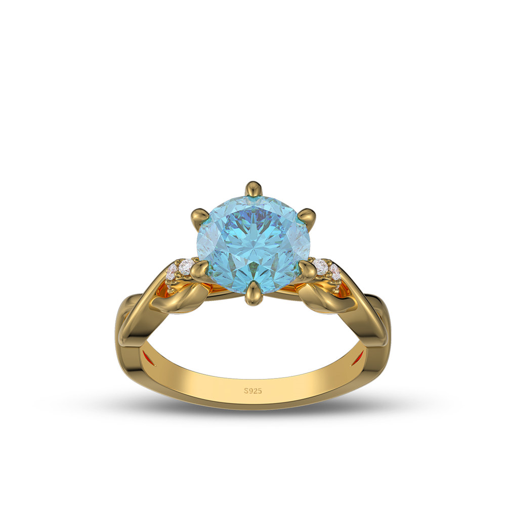 Round Cut Aquamarine Blue Sterling Silver Intertwined Twisted Engagement Ring