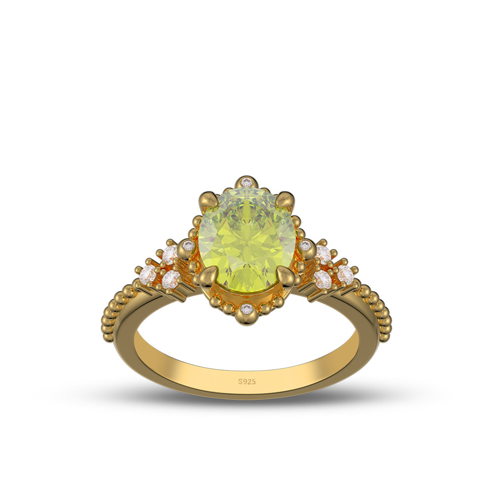 Oval Cut Citrine Yellow 925 Sterling Silver Vintage Engagement Ring