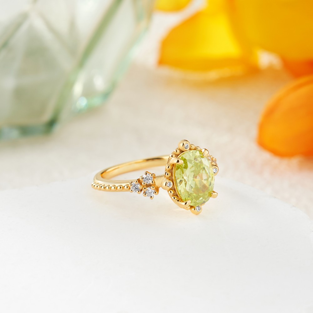 Oval Cut Citrine Yellow 925 Sterling Silver Vintage Engagement Ring