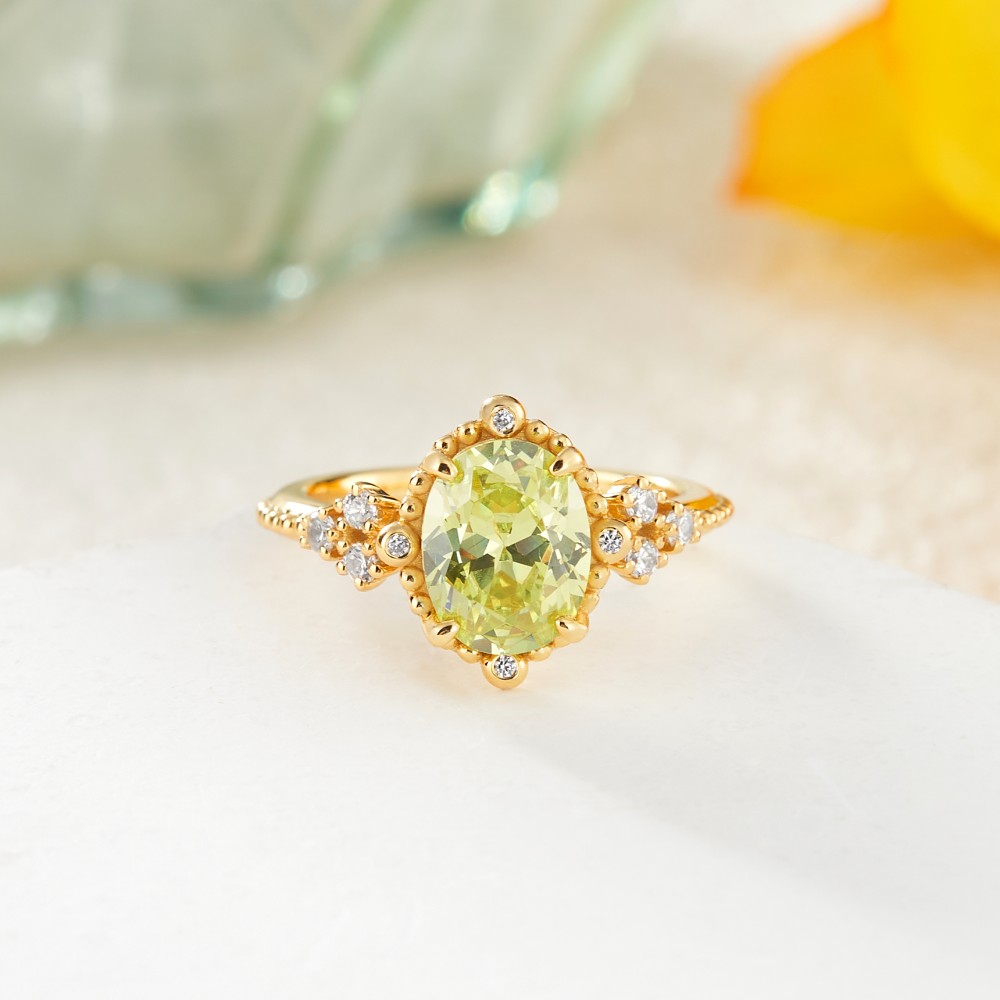 Oval Cut Citrine Yellow 925 Sterling Silver Vintage Engagement Ring