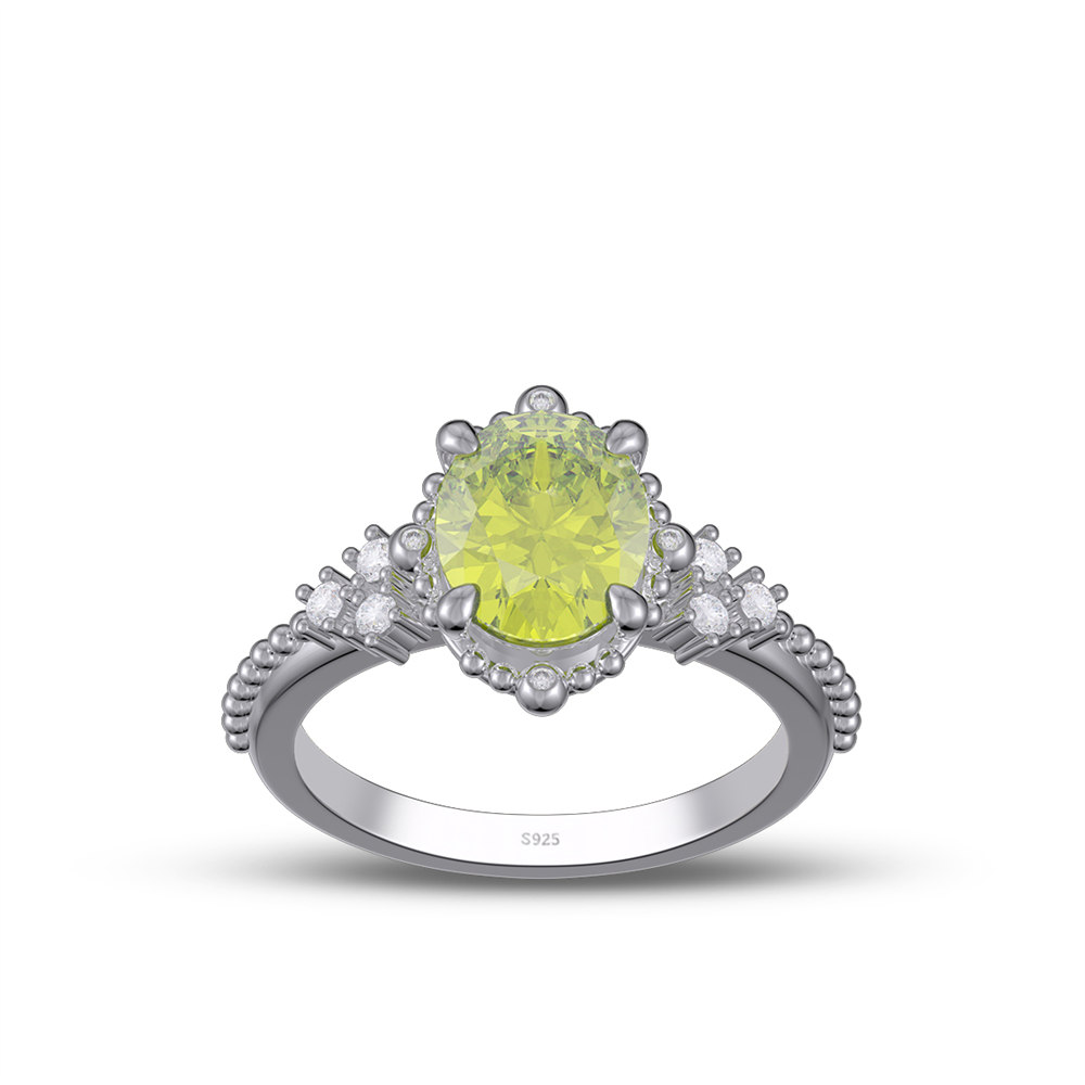 Oval Cut Citrine Yellow 925 Sterling Silver Vintage Engagement Ring