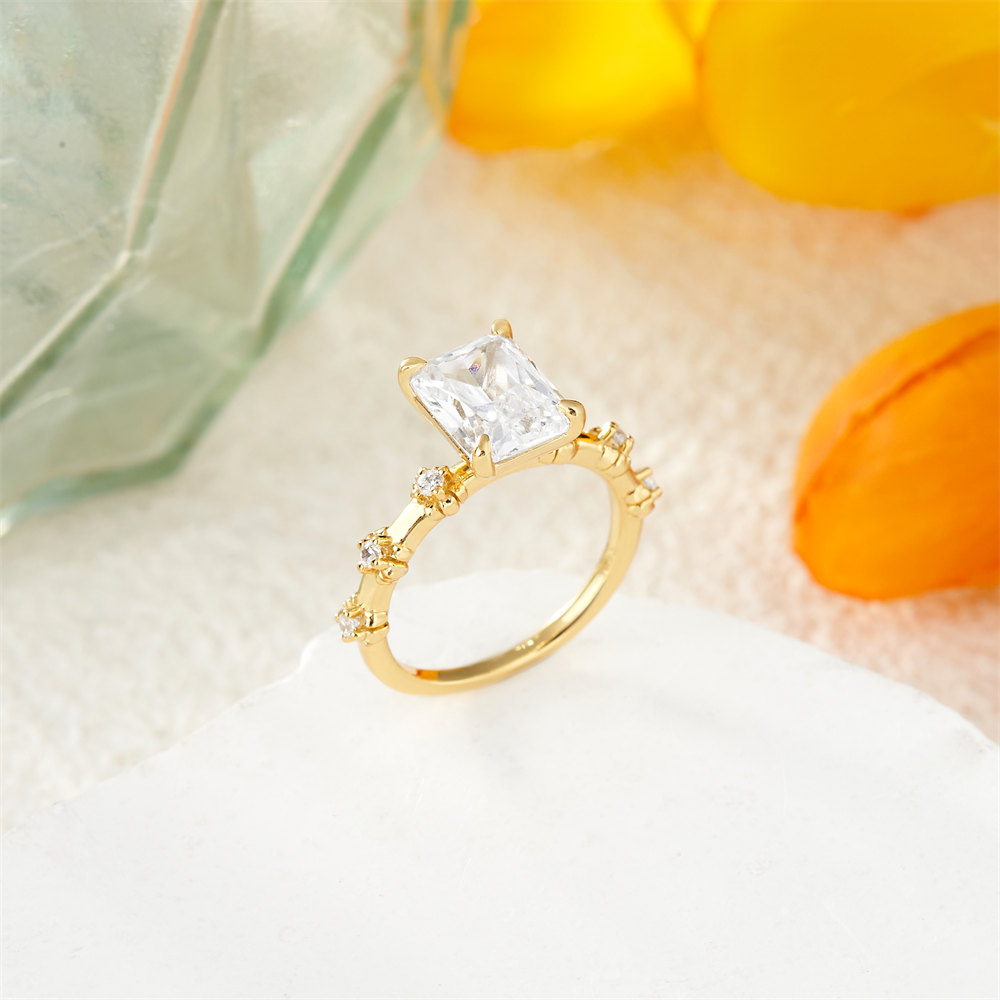Emerald Cut Diamond White 925 Sterling Silver Vintage Blossom Floral Engagement Ring