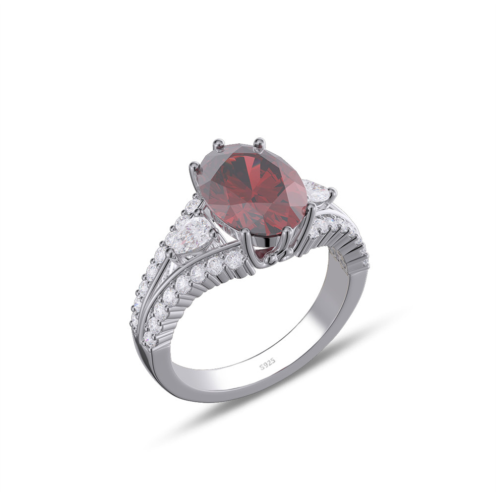 Oval Cut Ruby Red 925 Sterling Silver Vintage Engagement Ring