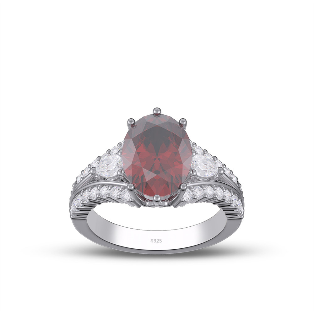 Oval Cut Ruby Red 925 Sterling Silver Vintage Engagement Ring