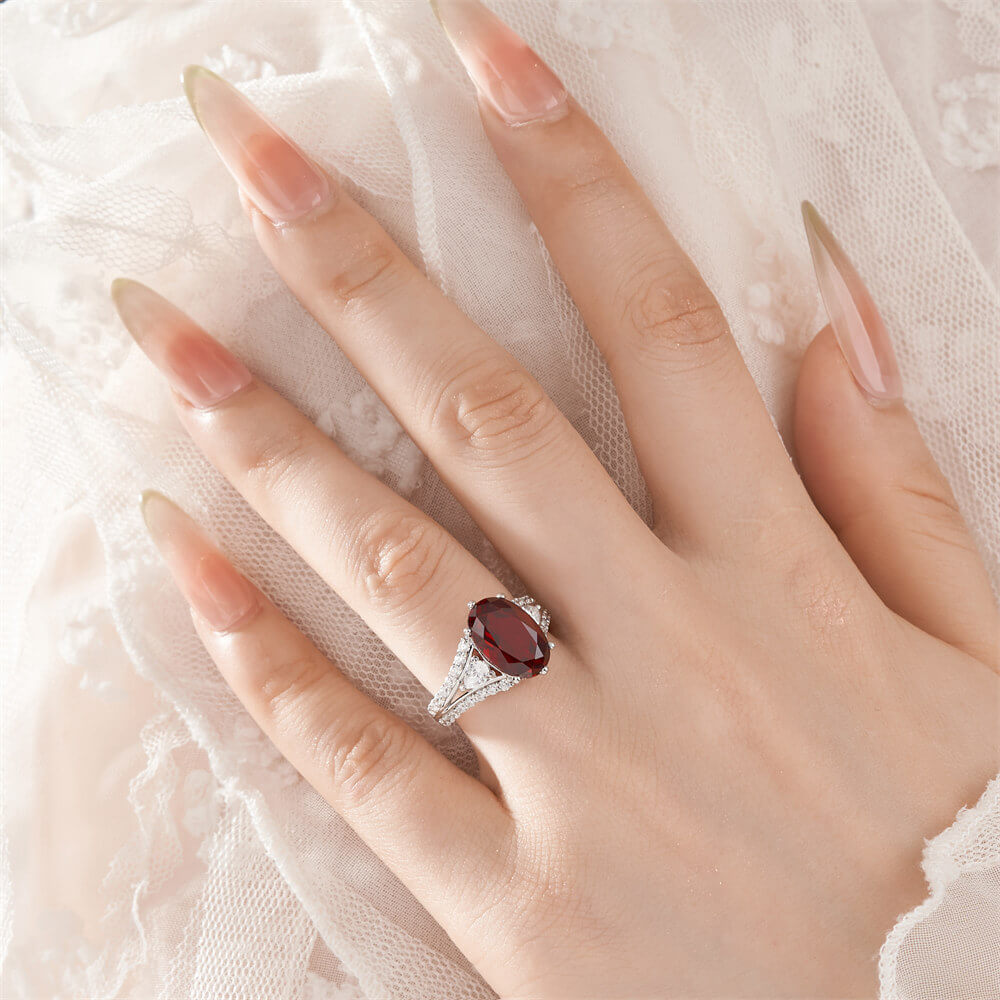 Oval Cut Ruby Red 925 Sterling Silver Vintage Engagement Ring
